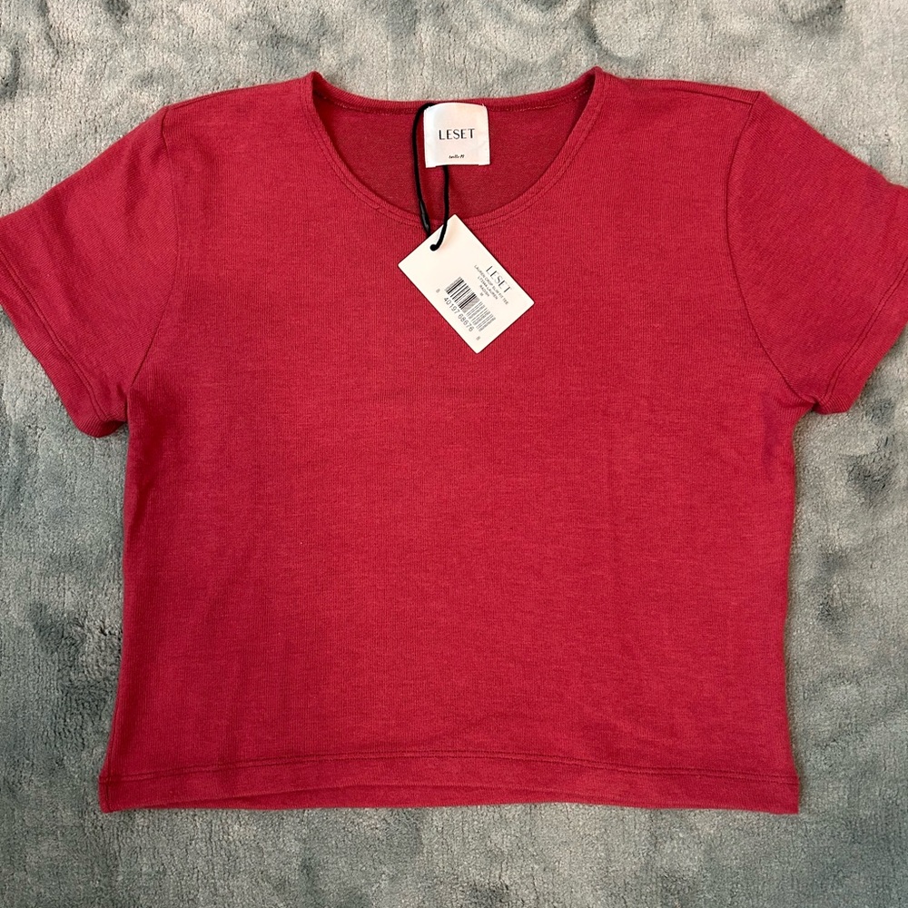 Leset NWT Lauren Crop Slim Fit Tee in Radish - Picture 3 of 8